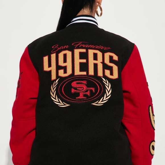 Fashion Nova 49ners Black and Red Varsity Jacket - Picture 4 of 7